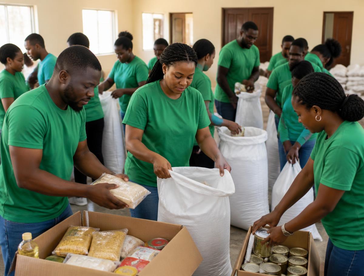 Foundation volunteers preparing food parcels